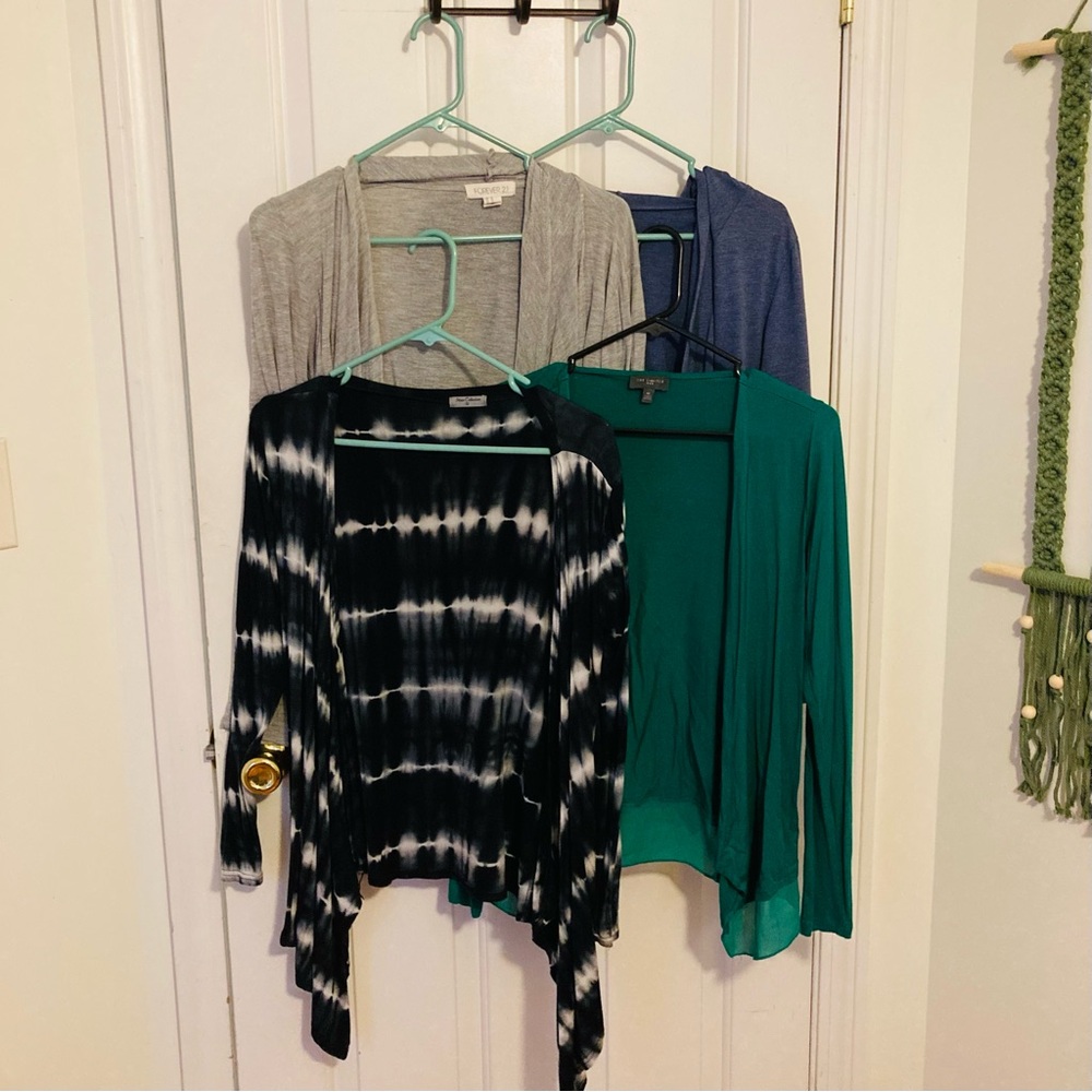 4 Women's cardigans-Black tie dye, Lily Gray, Blue w/ pockets&hood , Kelly Green